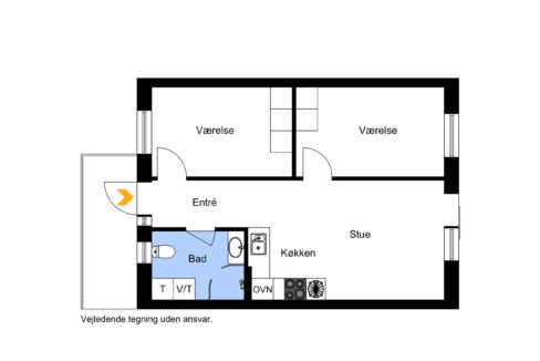 Plantegning 3 værelses - hjørnekøkken