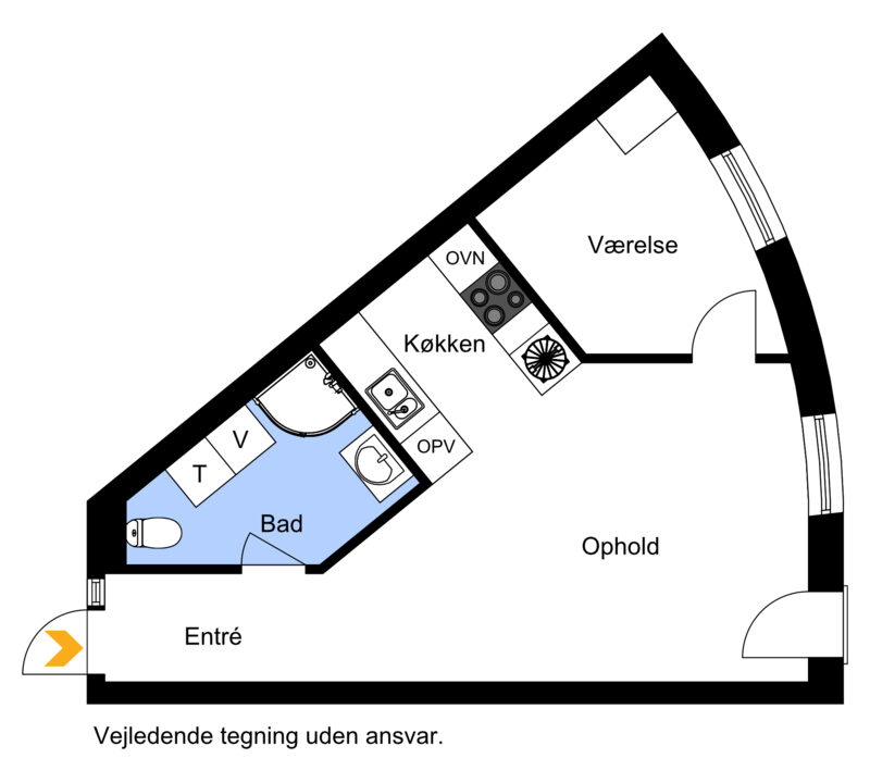 Plantegning 2 værelses - skæv